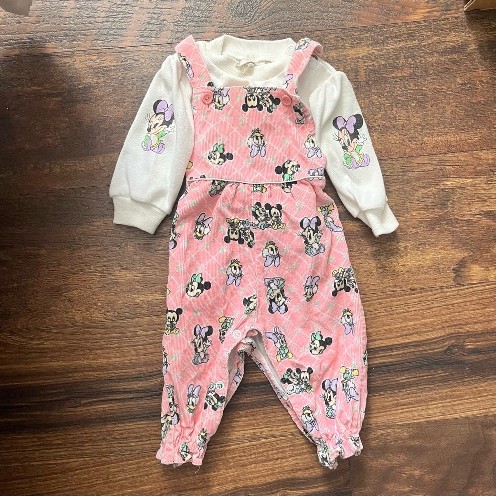 Vintage 1984 Disney Babies 0-3M Minnie Mouse Corduroy Pink Bibs